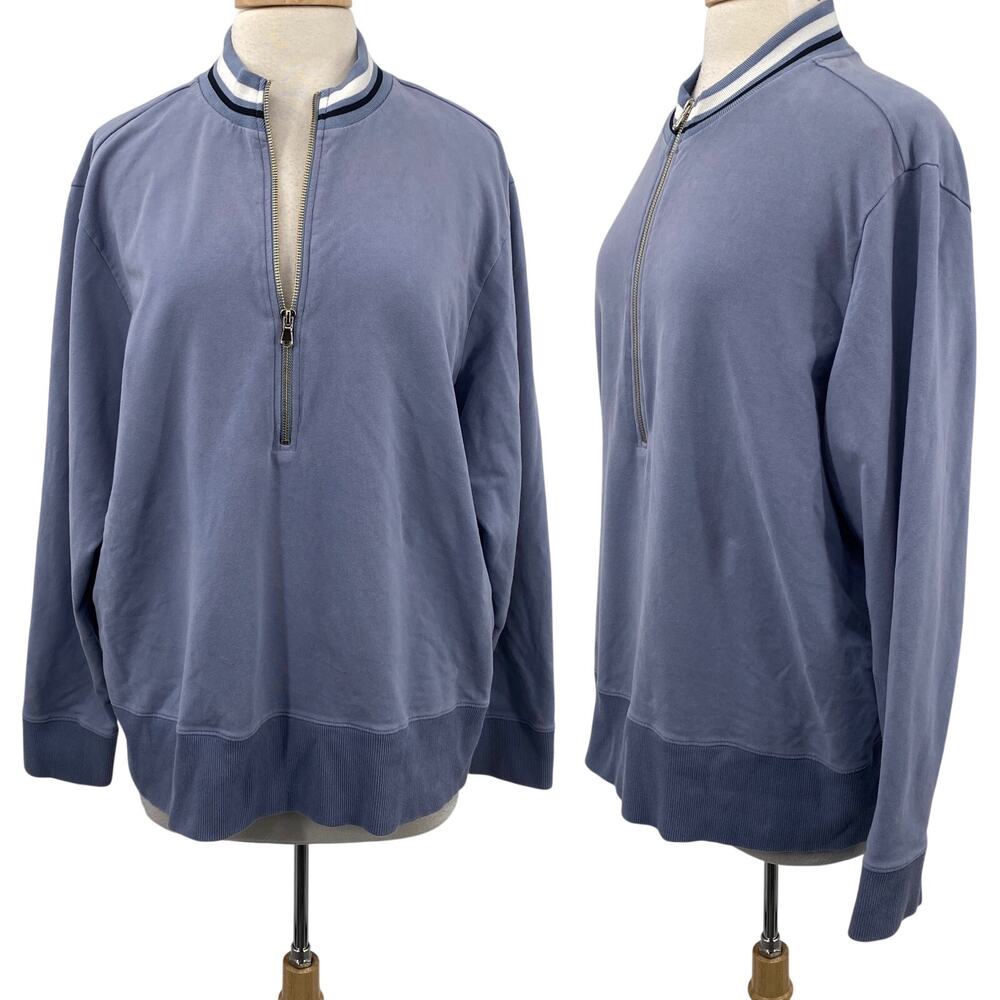 Universal Standard Half Zip Bomber Sweatshirt Knit Cotton Blend Striped Collar L